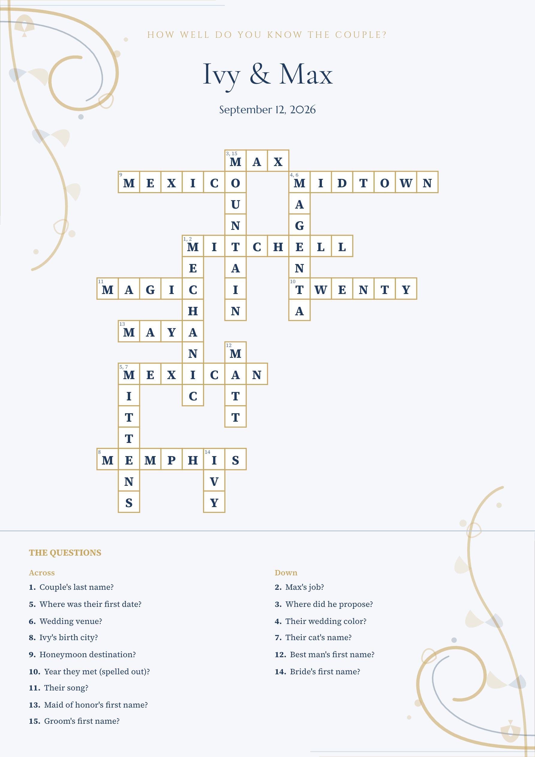Sample wedding crossword Ivy & Max